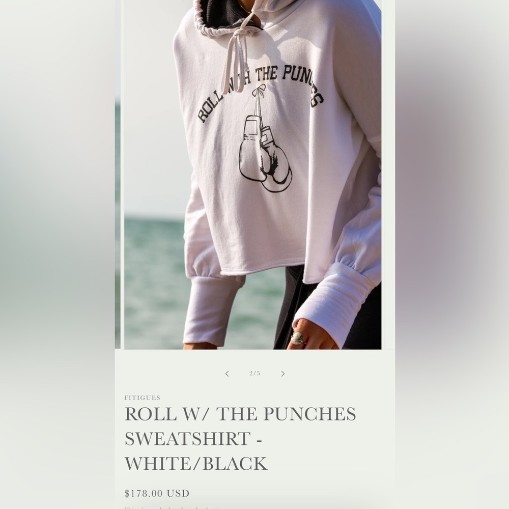 White Graphic Sweatshirt with Boxing Gloves Design